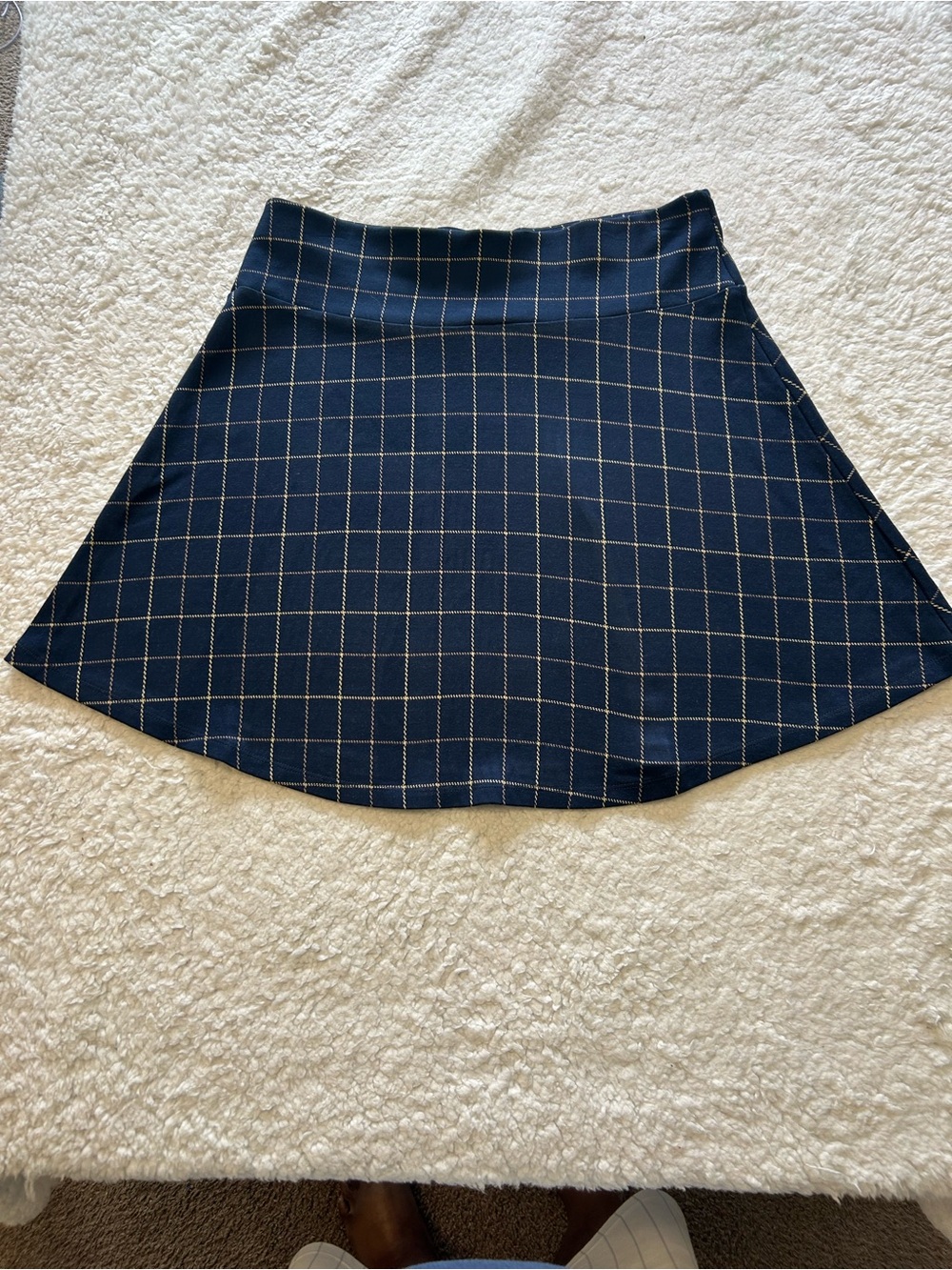 LOFT Navy Windowpane Circle Skirt